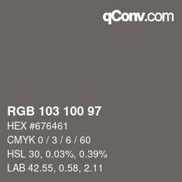 Color code: RGB 103 100 97 | qconv.com