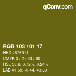 Color code: RGB 103 101 17 | qconv.com