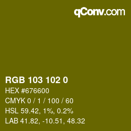 Color code: RGB 103 102 0 | qconv.com