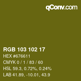 Color code: RGB 103 102 17 | qconv.com