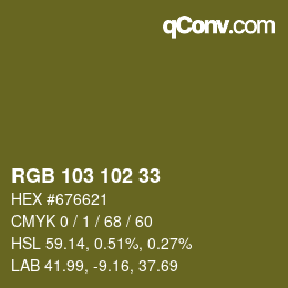 Color code: RGB 103 102 33 | qconv.com