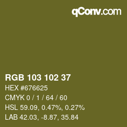 Color code: RGB 103 102 37 | qconv.com