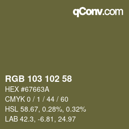 Color code: RGB 103 102 58 | qconv.com