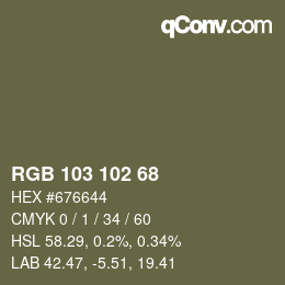 Color code: RGB 103 102 68 | qconv.com