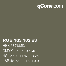 Color code: RGB 103 102 83 | qconv.com