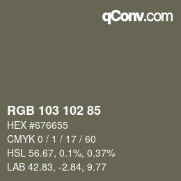 Color code: RGB 103 102 85 | qconv.com