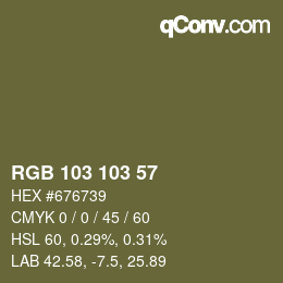 Color code: RGB 103 103 57 | qconv.com