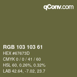 Color code: RGB 103 103 61 | qconv.com