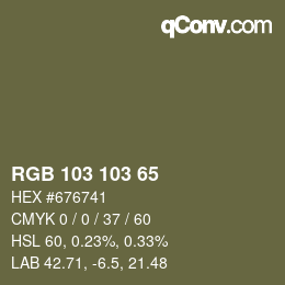 Color code: RGB 103 103 65 | qconv.com