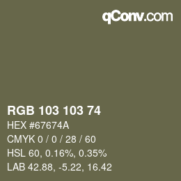 Color code: RGB 103 103 74 | qconv.com