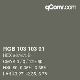 Color code: RGB 103 103 91 | qconv.com