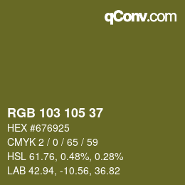 Color code: RGB 103 105 37 | qconv.com