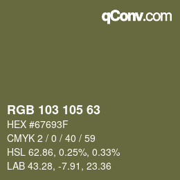 Color code: RGB 103 105 63 | qconv.com