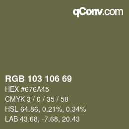 Color code: RGB 103 106 69 | qconv.com