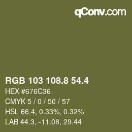 カラーコード: RGB 103 108.8 54.4 | qconv.com