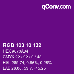 Color code: RGB 103 10 132 | qconv.com