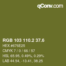 カラーコード: RGB 103 110.2 37.6 | qconv.com
