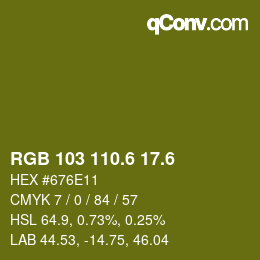 カラーコード: RGB 103 110.6 17.6 | qconv.com