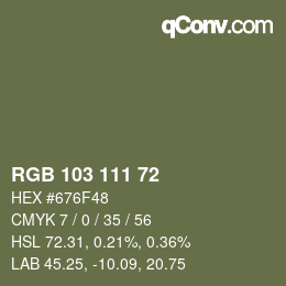 Color code: RGB 103 111 72 | qconv.com