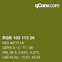 Color code: RGB 103 113 26 | qconv.com