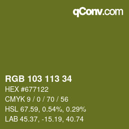 Color code: RGB 103 113 34 | qconv.com