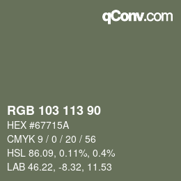 Color code: RGB 103 113 90 | qconv.com