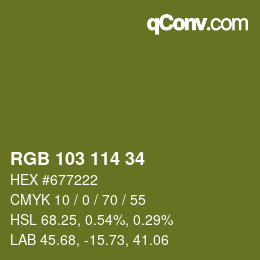 Color code: RGB 103 114 34 | qconv.com