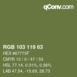 Color code: RGB 103 119 63 | qconv.com
