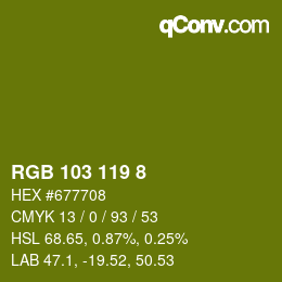 Color code: RGB 103 119 8 | qconv.com