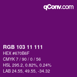 Farbcode: RGB 103 11 111 | qconv.com