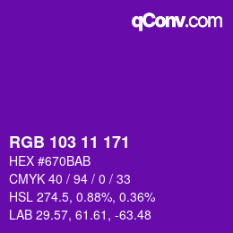 Color code: RGB 103 11 171 | qconv.com