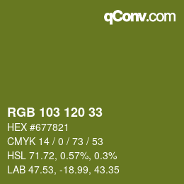 Color code: RGB 103 120 33 | qconv.com