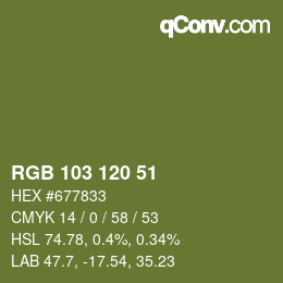 カラーコード: RGB 103 120 51 | qconv.com