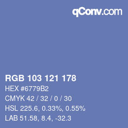 Color code: RGB 103 121 178 | qconv.com