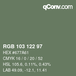Color code: RGB 103 122 97 | qconv.com