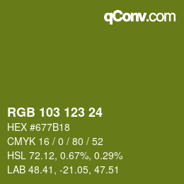 カラーコード: RGB 103 123 24 | qconv.com