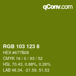 Color code: RGB 103 123 8 | qconv.com
