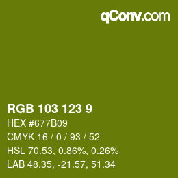 Color code: RGB 103 123 9 | qconv.com