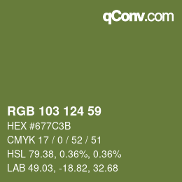 Color code: RGB 103 124 59 | qconv.com