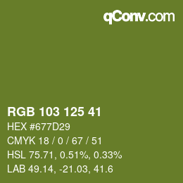 Color code: RGB 103 125 41 | qconv.com