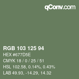 Color code: RGB 103 125 94 | qconv.com