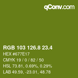 カラーコード: RGB 103 126.8 23.4 | qconv.com