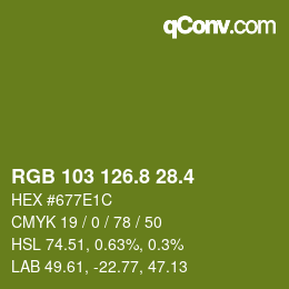 カラーコード: RGB 103 126.8 28.4 | qconv.com