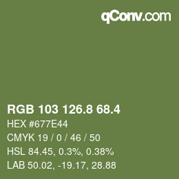 カラーコード: RGB 103 126.8 68.4 | qconv.com