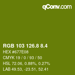 カラーコード: RGB 103 126.8 8.4 | qconv.com