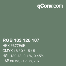 Color code: RGB 103 126 107 | qconv.com