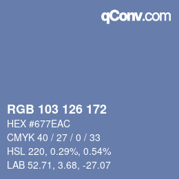 Color code: RGB 103 126 172 | qconv.com