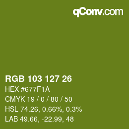 Color code: RGB 103 127 26 | qconv.com