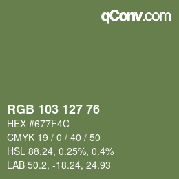 Color code: RGB 103 127 76 | qconv.com