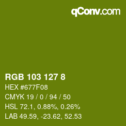 Color code: RGB 103 127 8 | qconv.com